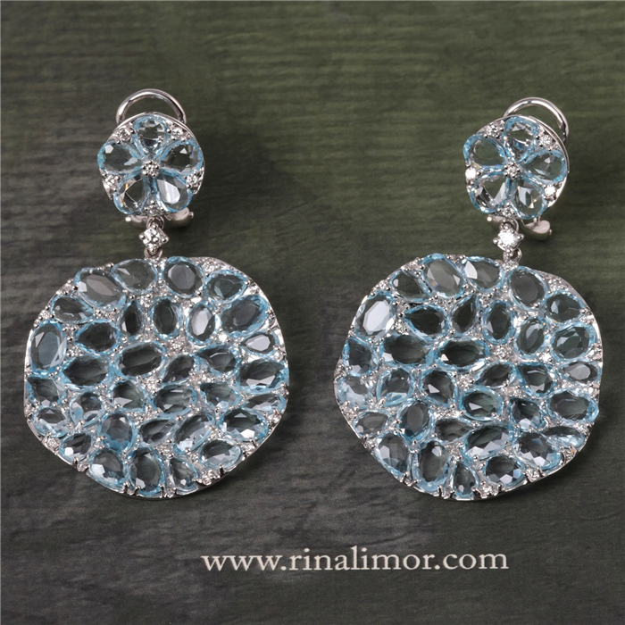 Round Petali DROP earrings in Blue Topaz